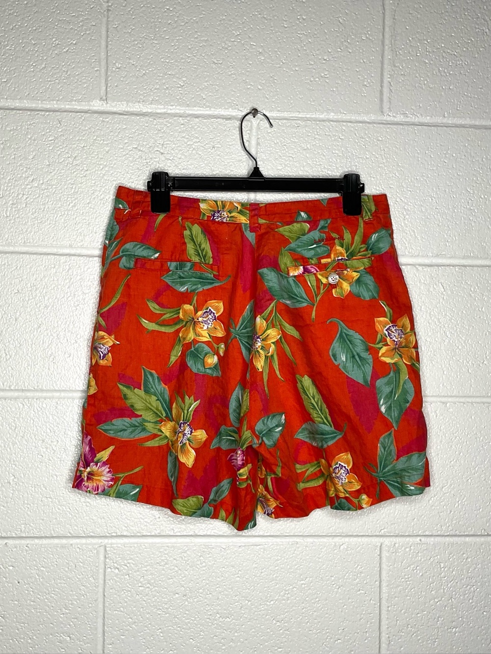 < Vintage Lauren Ralph Lauren Linen Tropical High Rise Shorts > - Picture 2 of 2